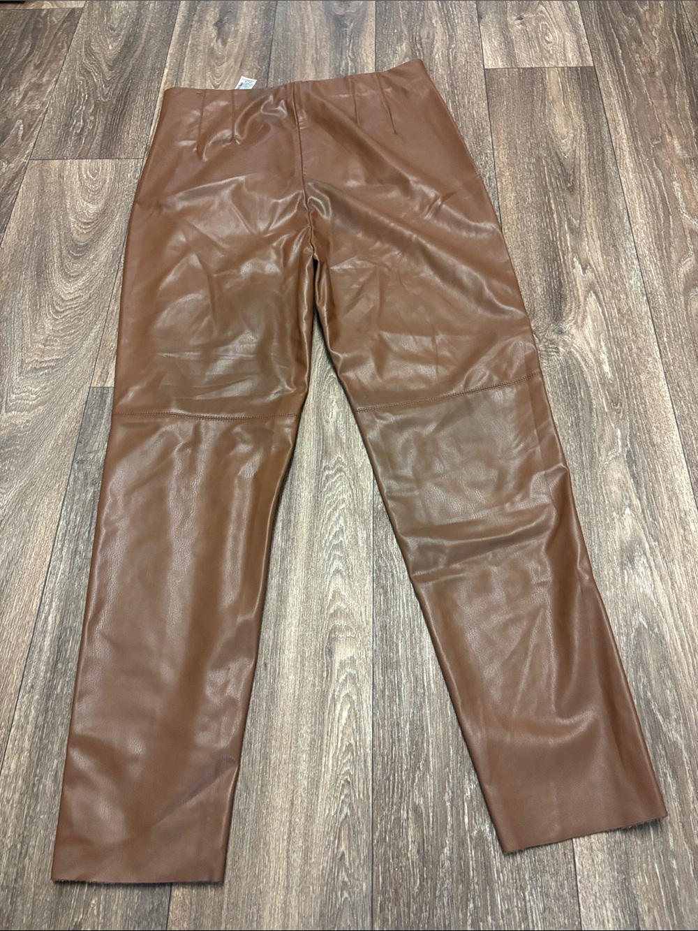 Zara Fall Cozy Chocolate Brown Faux Leather Straight-Leg Pants Elastic Waist XL - Picture 7 of 7
